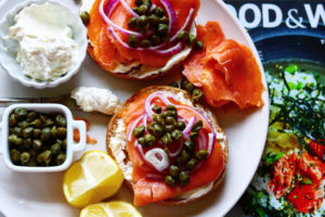 Smoked salmon with whole-wheat bagel